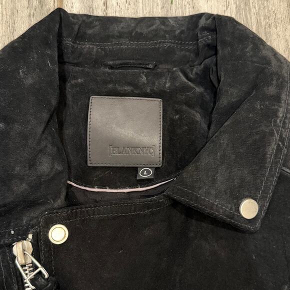 Blank NYC Leather Jacket Mens Large Black Moto Biker Zip Suede Minimalist Biker - Picture 7 of 8